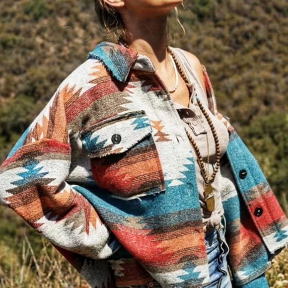 New Yellowstone Jacket Coat Shacket Button Up Top Blue Red - Picture 5 of 11